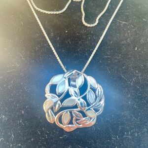 White Mother-of-Pearl Rhodium Over Sterling Silver Pendant w/ 925 Silver Chain